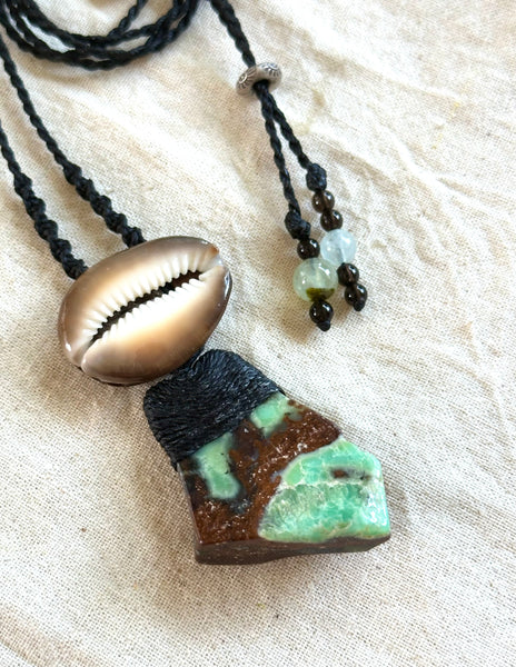 chrysoprase + cowrie shell necklace