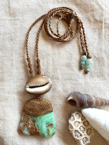 chrysoprase + cowrie shell necklace