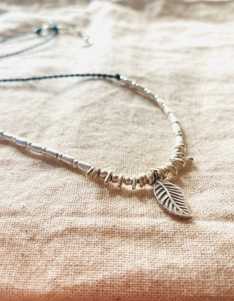 leaf drop hill tribe silver necklace