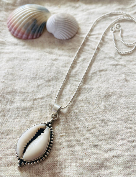 cowrie shell sterling silver necklace
